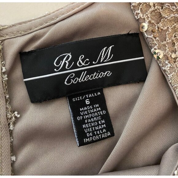 R & M Richards Beige Sequin Lace Dress & Jacket Set Size 6 - Picture 10 of 16